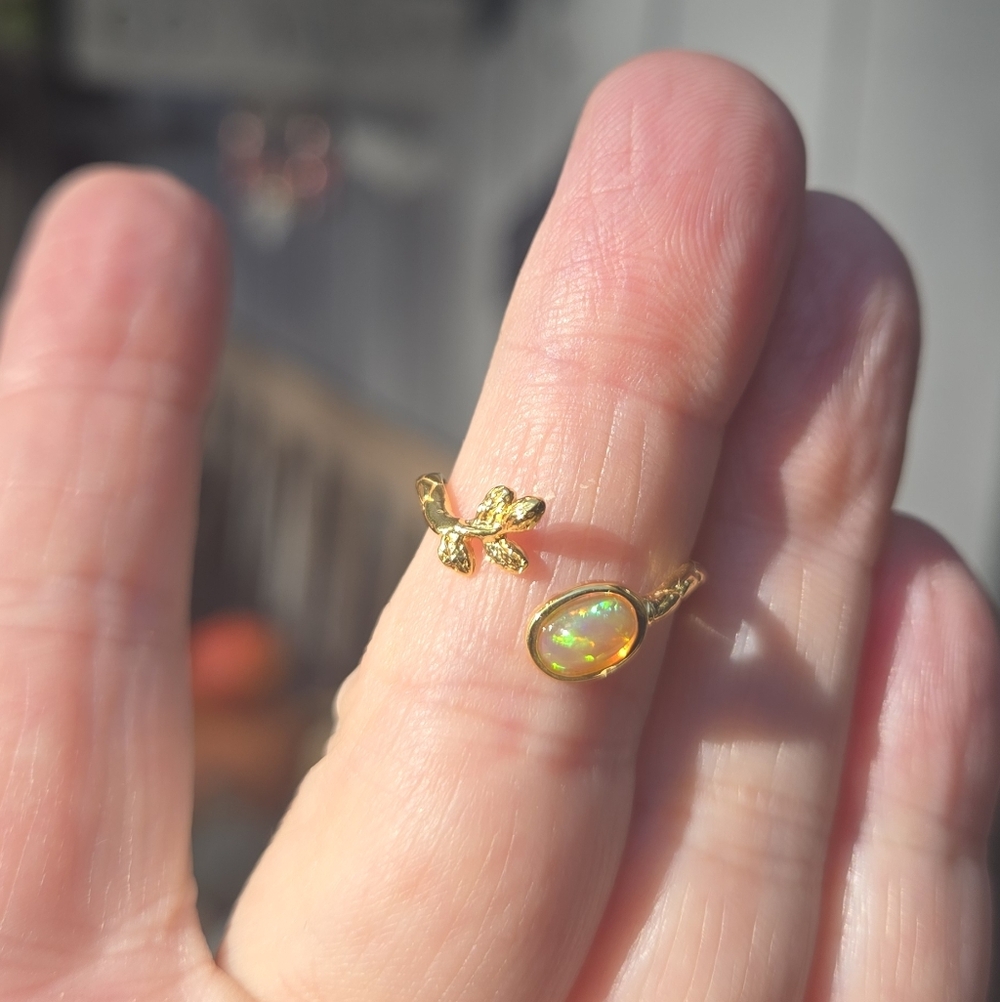 Opal Natural 1k Adjustable Sterling & Gold Ring Sz6 Adjustable - Picture 9 of 11